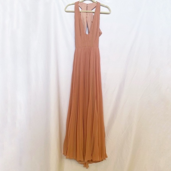 Fame and Partners V neck Open Back Pleated Gown in Mauve Pink - Picture 7 of 14